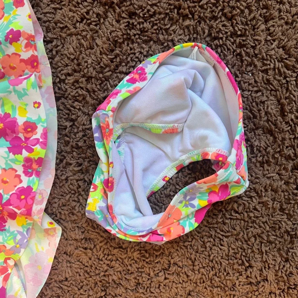 The Childrens Place Girls 3T Floral Tankini‎ Two Piece Swimsuit Pink Orange Teal